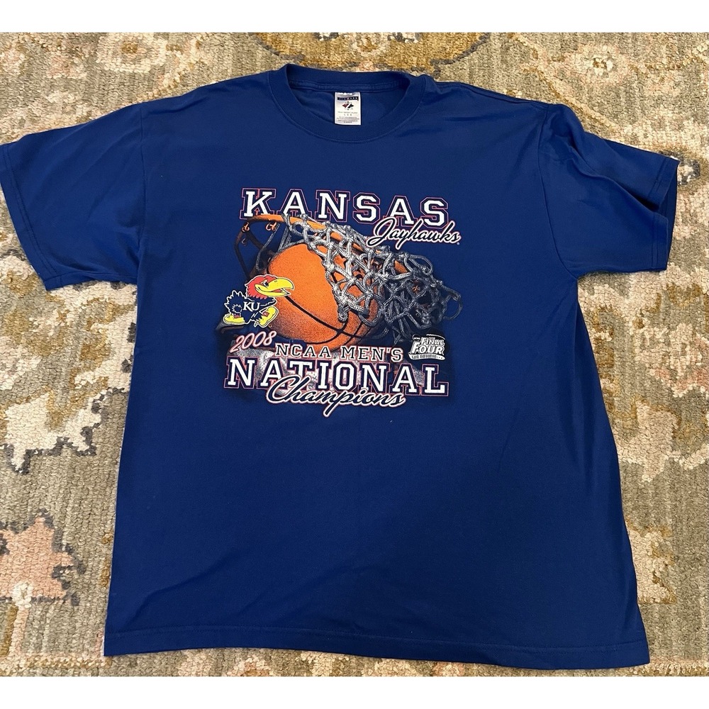 Kansas Jayhawks 2008 National Champions Shirt Men's Size Large Color Blue